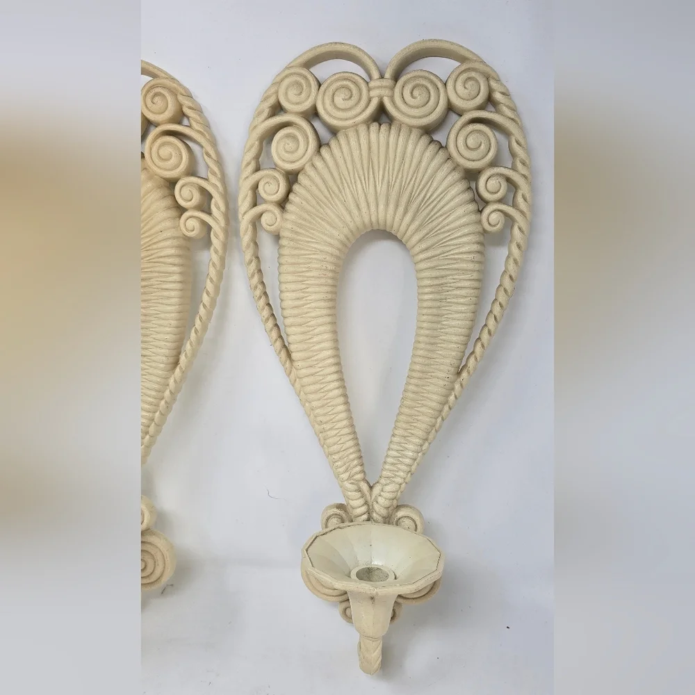 Vtg MCM Burwood wall sconces 1975 candle holders cottagecore Florentine artsy‎